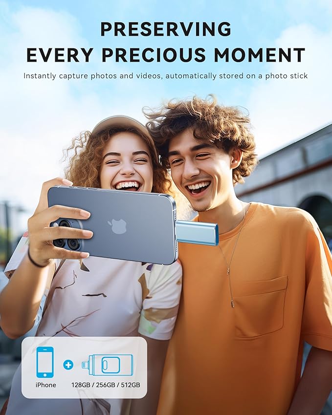 Apple MFi Certified 512GB Flash Drive for iPhone Thumb Drive Photo Stick, USB Memory Stick iPhone Flash Drive for Photos Videos, High Speed Jump Drive Compatible for iPhone/iPad/Android/PC (Blue)