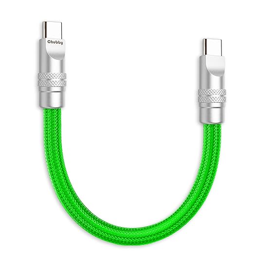 chubbycable Cute Chubby 240W Short USB C Cable Power Bank Fast Charging Cable Nylon Braided Charger Cord Compatible with iPhone 17-15 Series iPad, Green, Type-C to Type-C, 1.64FT