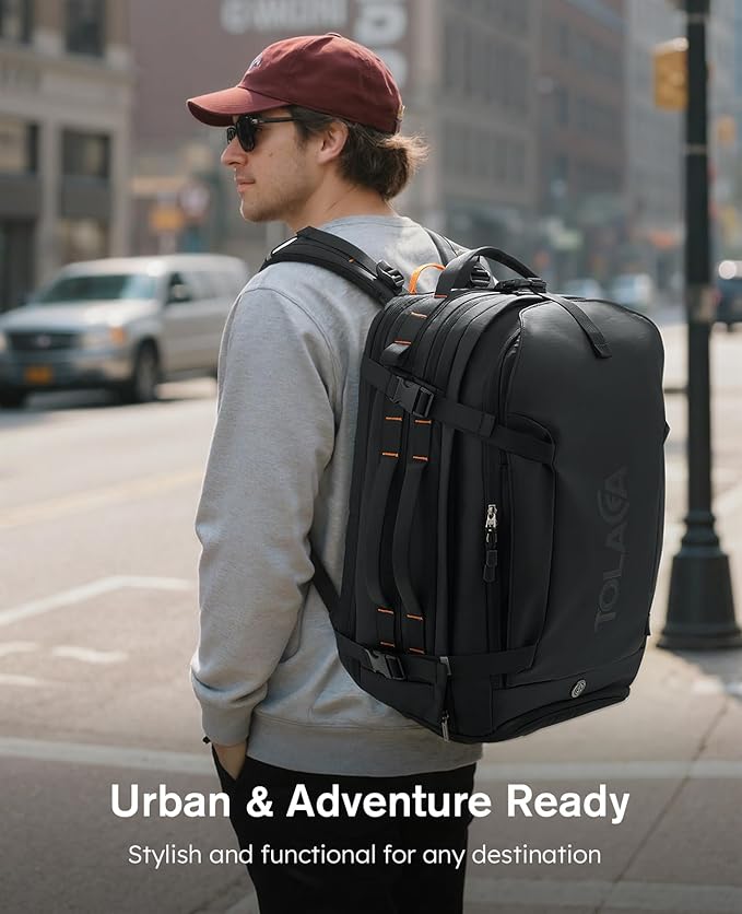 Tolaccea Travel Laptop Backpack, TSA Friendly Flight Approved Carry-on Business Rucksack Work Backpack with Extra Toiletry Bag, Dual Storage for 17.3" Laptop and 12.9" Tablet, 40-45L Expandable