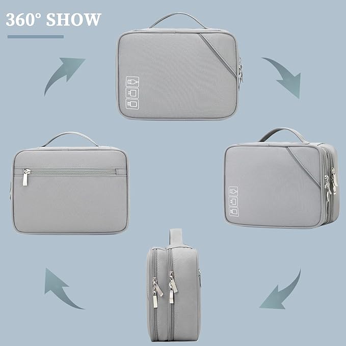 Lanola Travel Cable Organizer Bag, Electronic Accessories Case Portable Double Layer Cable Storage Bag for Cord,phone,Charger, Flash Drive,SD Card,Phone,Power Bank,Personal Items - Grey