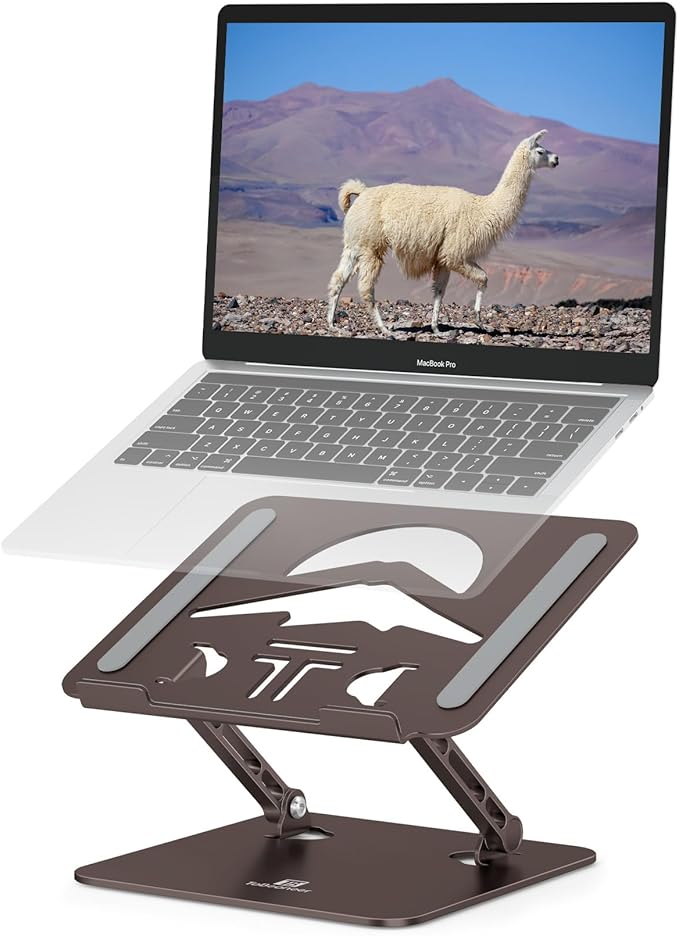 Laptop Stand, Ergonomic Adjustable Computer Stand for Collaborative Work, Foldable and Portable Heat Sink Computer Stands, Fits up to 15.6-inch Laptops (Coffee Brown)