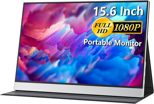 cocopar Portable Travel Monitor 15.6 Inch 1080P FHD USB-C Portable Screen with Dual USB-C HDMI Portable Monitor for Laptop PC Mac Surface Xbox PS5, with Cover VESA Mountable