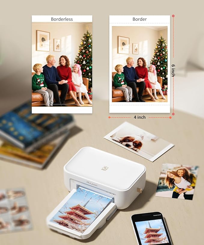 CP4100 4x6 Photo Printer with 108 Sheets & 2 Ribbons, Full-Color Thermal Dye Sublimation Wi-Fi Printing, Portable Instant Picture Printer for iPhone/Android, AR Video, Fun App, Home Use, White