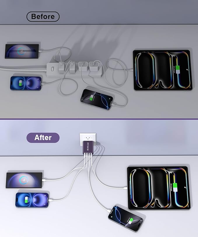 40W USB C Charger Block, 2-Pack 4-Port Type C Fast Charging Brick Dual PD&QC Wall Plug Adapter Power Brick for iPhone 13/14/15/16/17 Pro Max Plus/iPad/Airpods/iwatch/Samsung Galaxy (Purple)