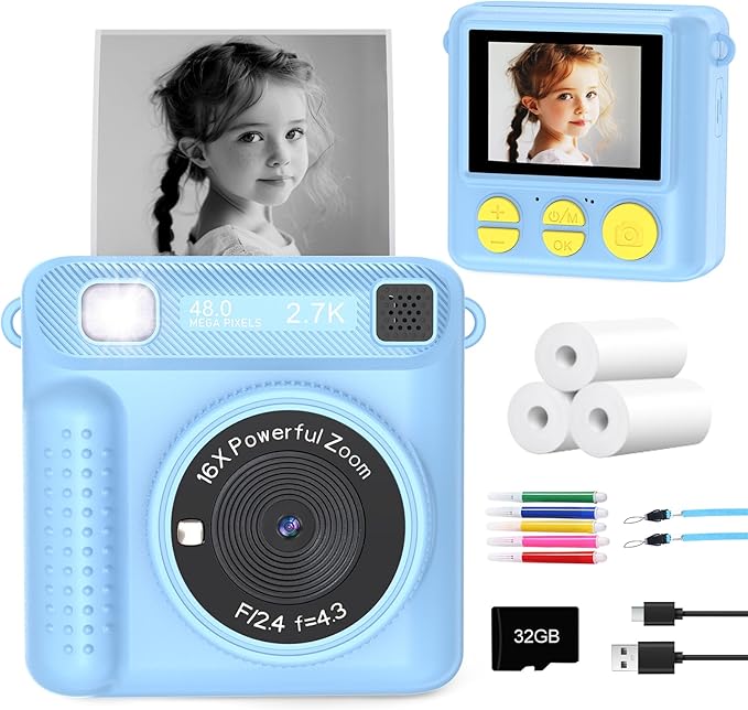 Kids Instant Print Camera - Christmas Birthday Gifts for Girls Boys, Instant Cameras That Print Photos for 4 5 6 7 8 9 10 Year Old Girl Birthday Gift with 32GB SD Card