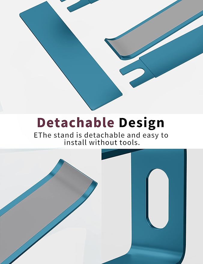 ALASHI Laptop Stand for Desk, Aluminum Computer Riser, Ergonomic Notebook Holder, Detachable Metal Laptops Elevator, PC Cooling Mount Support 10 to 15.6 Inches Notebook, Navy Blue