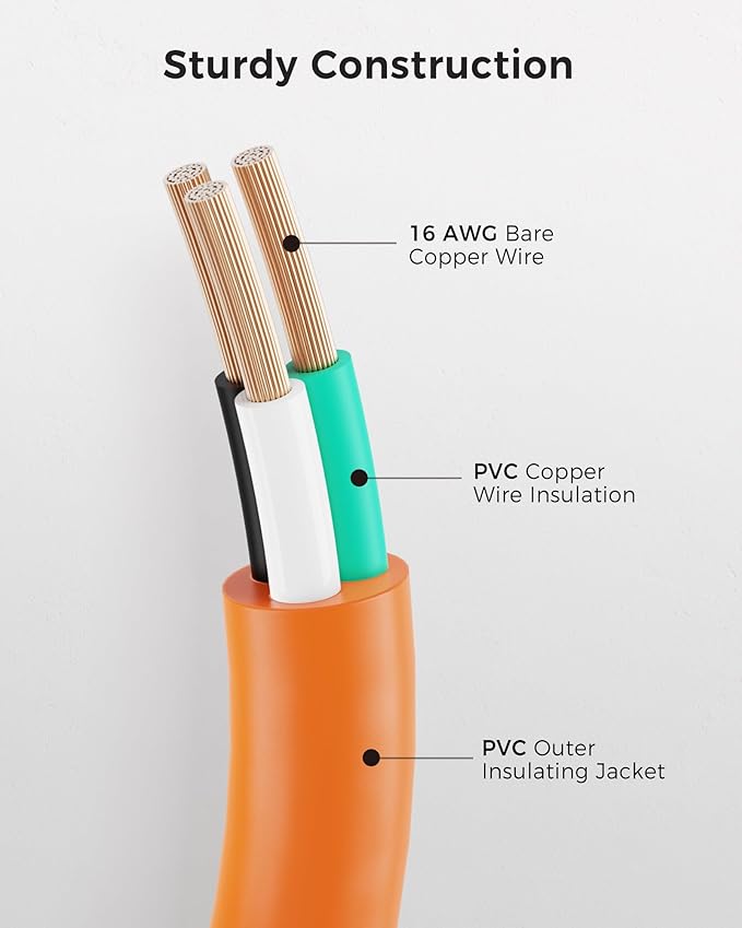 [UL Listed] Cable Matters 2-Pack 16 AWG Heavy Duty 13A Power Extension Cord - 10ft, 3 Prong Power Cord Extension, NEMA 5-15P to NEMA 5-15R, Orange