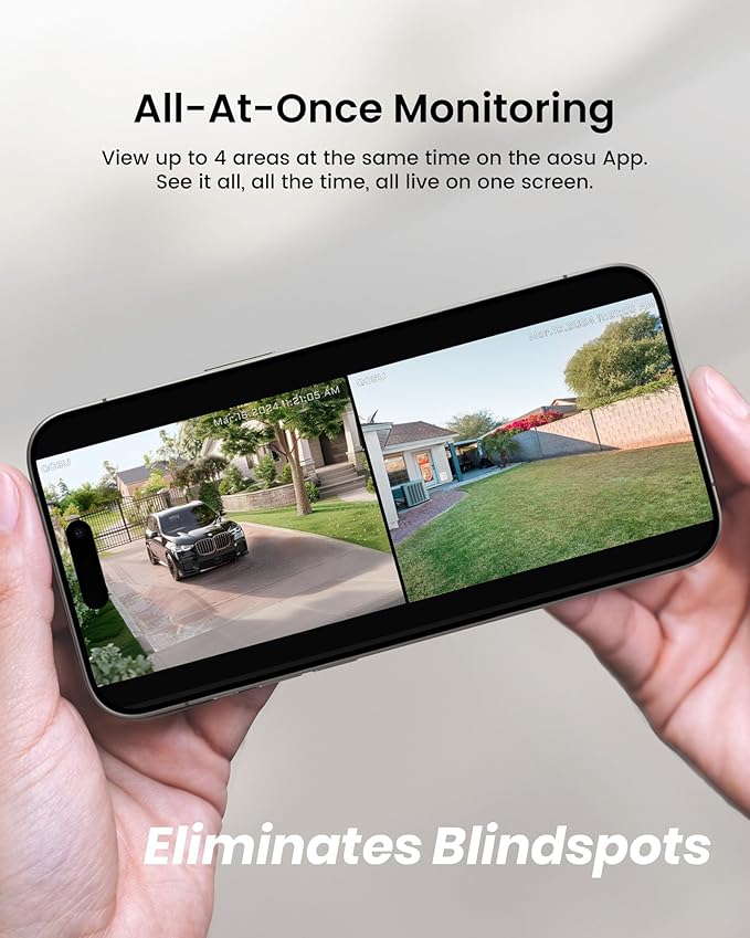 AOSU Solar Security Cameras Wireless Outdoor, 2Mins DIY Installation, No Subscription Cameras for Home Security System, Local Storage, 2K Color Night Vision for Surveillance, 2.4&5ghz WiFi, 2 Cam-kit