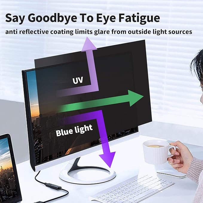 2 Pack Computer Privacy Screen 24 Inch for 16:9 Widescreen Monitor, Removable Eye Protection Anti Glare Blue Light Computer Screen Privacy Shield, Anti Spy Screen Protector Film