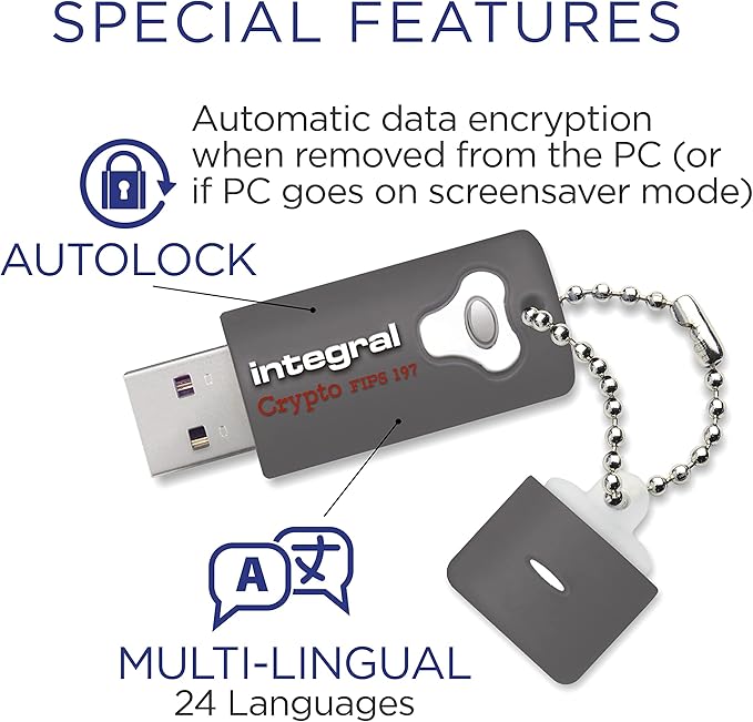 Integral 8GB Crypto-197 256-Bit Hardware 3-Pack Encrypted 3.0 USB Secure Flash Memory Drive - Certified to FIPS 197, Brute-Force Password Attack Protection & Rugged Double-Layer Waterproof Design