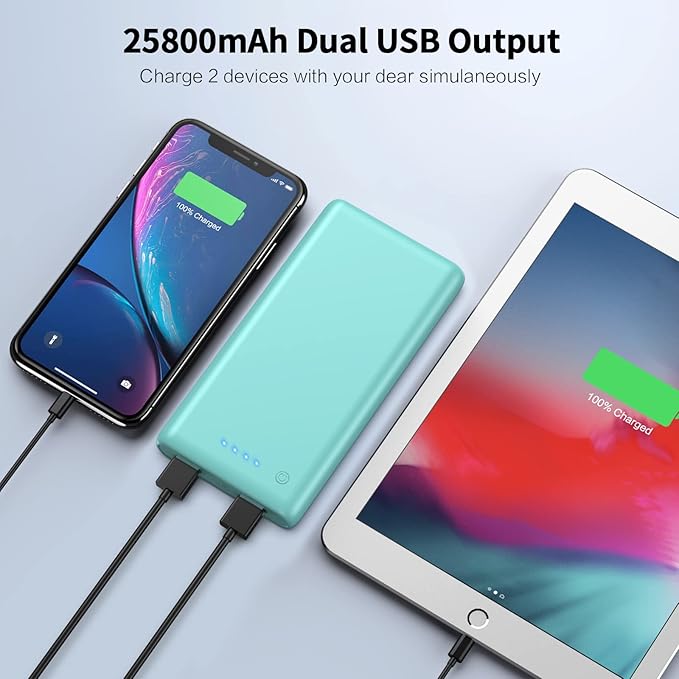 Portable Charger Power Bank 25800mAh Huge Capacity External Battery Pack Dual Output Port with LED Status Indicator Power Bank for iPhone, Samsung Galaxy, Android Phone,Tablet & etc