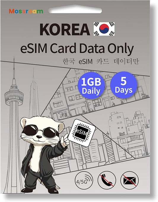 South Korea eSIM Card – Prepaid Data Plans | Day Pass 1GB Daily Data,5 Days | High-Speed 4/5G LTE | Ideal for Travelers
