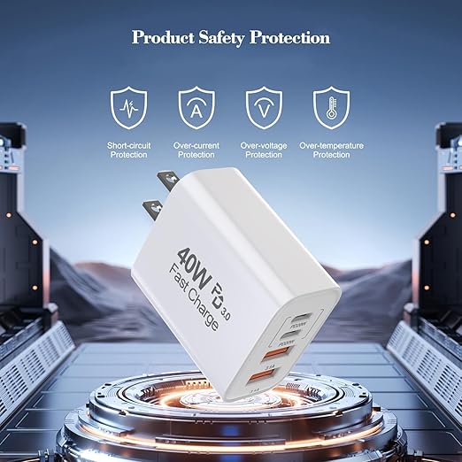 40W iPhone 17 16e 15 Charger Block Fast Charging,2Pack USB C Wall Charger,4-Port Fast USB Wall Adapter PD + QC Multiport Block Cube for iPhone 17 Air/17 Pro/Pro Max/16/16 Pro/15/14/13/12/11/Pro Max/XS