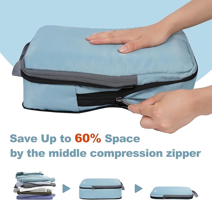 BAGAIL 4 Set/6 Set/8 Set Compression Packing Cubes Travel Accessories Expandable Packing Organizers (Cloth Pattern, 4-Dusty Blue)