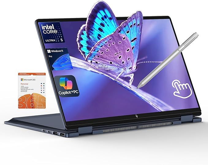 HP Omnibook X Flip 2 in 1 14’’ 2K Touchscreen Laptop, Convertible Laptop 16GB DDR5 RAM 512GB SSD, Intel Core Ultra 5 226V, Intel Arc GPU, Thunderbolt 4, Windows 11 Pro, Office 365 with Microsoft Pen