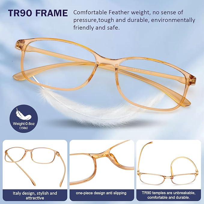 AQWANO Unbreakable Reading Glasses for Women 3 Pack - TR90 Flexible Lightweight Computer Readers (1.25) Blue Light Blocking, Comfortable Clear Frame, Cute & Stylish Designer Eyeglasses