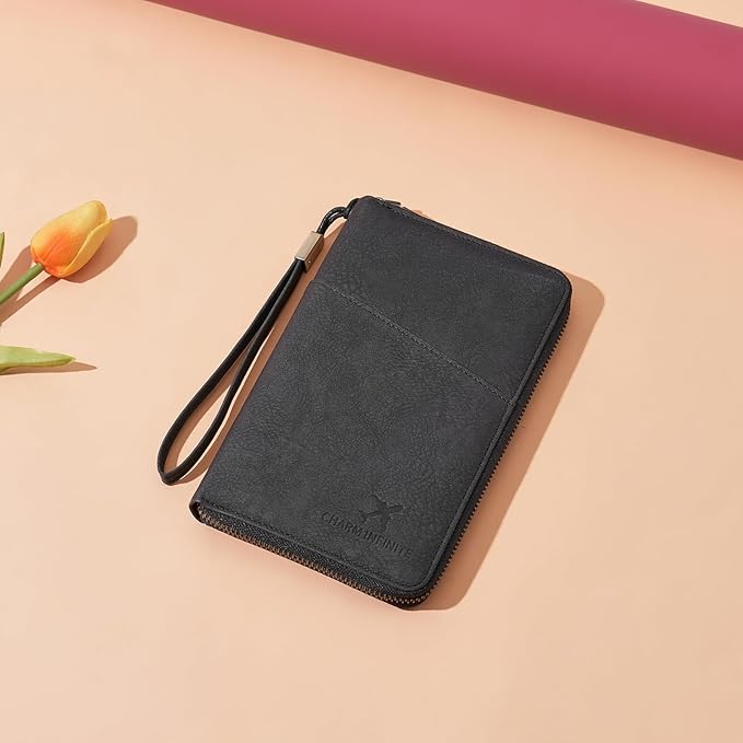 Family Passport Holder Wallet RFID Blocking Zippered Passport Wallet,Women and Men Travel Wallet Ladies Passport Cover