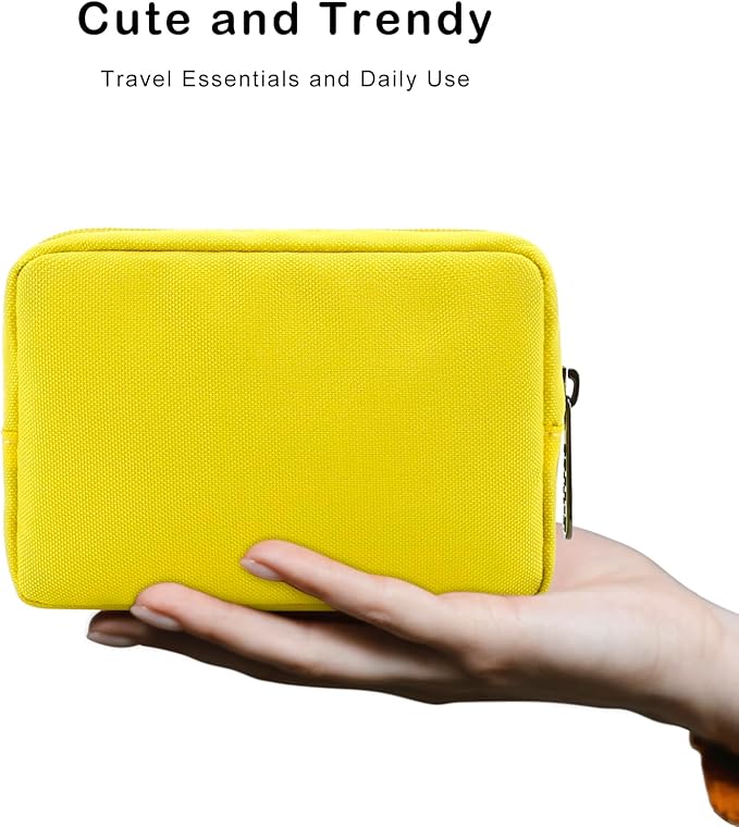 E-Tree Cute Small Makeup Bag,Cosmetic Toiletry Skin Care Make up Little Items Pouch for Purse,Zipper Mini Tech Charger Cable Electronic Organizer Case,Travel Accessories for Women Men Teen,Yellow