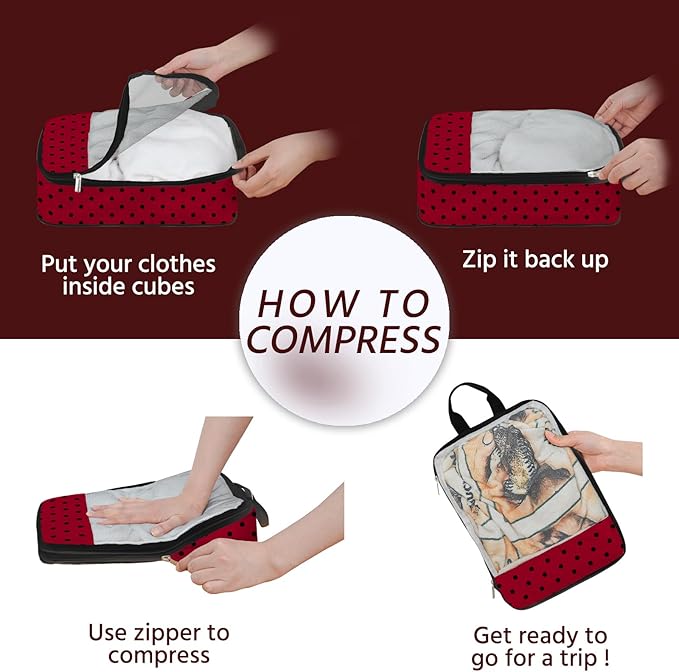 7 Pcs Compression Packing Cubes for Travel, Waterproof Suitcase Luggage Backpack Organizer with Toiletry Bag Travel Essentials for Women/Men-Polka Dots