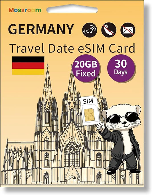 Germany SIM Card-High Speed 4/5G LTE for Fast Browsing,30 Days Plan,20GB Prepaid Data Total, 3 in 1 SIM Card for German Business Travelers