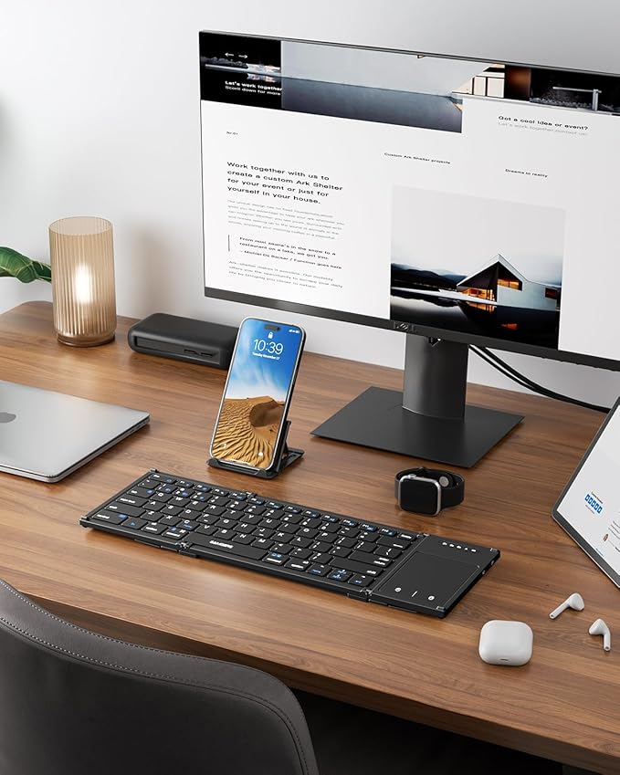 Samsers Foldable Bluetooth Keyboard with Touchpad, Full-Size Wireless Folding Keyboards with Holder, Rechargeable Portable Travel for iOS Windows Android Mac OS, Support 3 Devices (BT5.1 x 3)