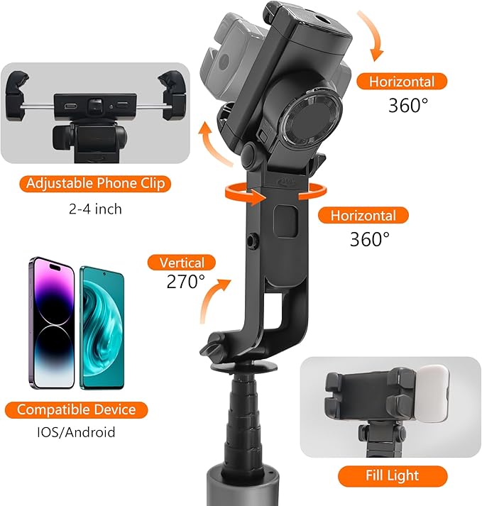71" Selfie Stick Tripod for iPhone/Android, Auto Face Tracking Tripods with Light, Upgrade Strong Gimbal Stabilizer 360 Rotation with Remote for Content Creator Vlog Live StreamIing Video Record