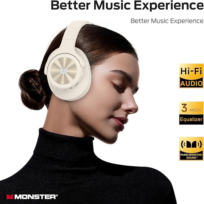 Monster Mission 200 Bluetooth Headphones, Wireless Headphones with 3 EQ Modes, Low Latency HiFi Stereo Foldable Lightweight Headset, 60H Playtime,Deep Bass for Home Office Cellphone PC Ect