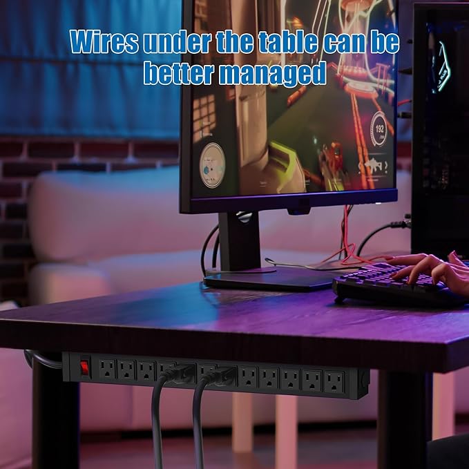 2Pack Rotating Mountable Power Strip, 12 Outlet Wall Mount Surge Protector, Metal Heavy Duty and Versatile Outlet Strip, Stylish Appearance, Sturdy and Durable, 6ft Power Cord.(Black)