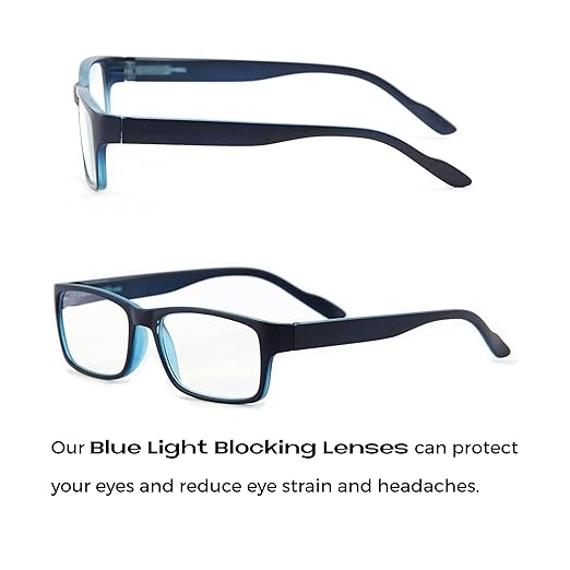 Readerest Blue Light Blocking Reading Glasses (Blue, 1.50 Magnification) Computer Eyeglasses With Thin Reflective Lens, Antiglare, Eye Strain, UV Protection, Stylish For Men And Women