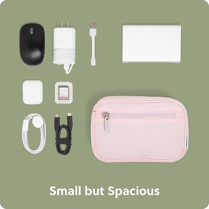 U Brands Dual Zip Canvas Tech Organizer Pouch, 7.8" x 5" Cord Organizer, Computer Accessories, Travel Essentials, Travel Gifts for Men Who Have Everything, Electronics, Petal Pink