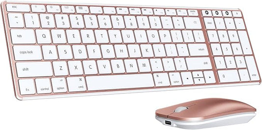 seenda Bluetooth Keyboard and Mouse for Mac, SKM64-2 Multi-Device Rechargeable Slim Wireless Keyboard Mouse Stainless Steel Full Size, Compatible with MacBook Pro/Air, iPad, Mac - White Rose Gold