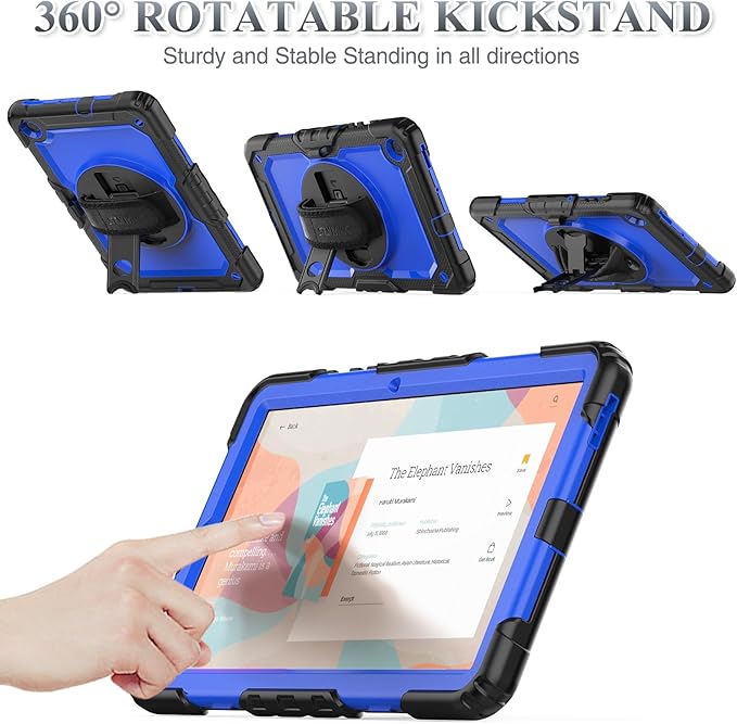 SEYMAC stock Case for Samsung Galaxy Tab S6 Lite 10.4’’ (2024-2020) with Screen Protector Pencil Holder [360° Rotating Hand Strap] &Stand, Drop-Proof Case for Galaxy Tab S6 Lite Tablet, Blue/Black