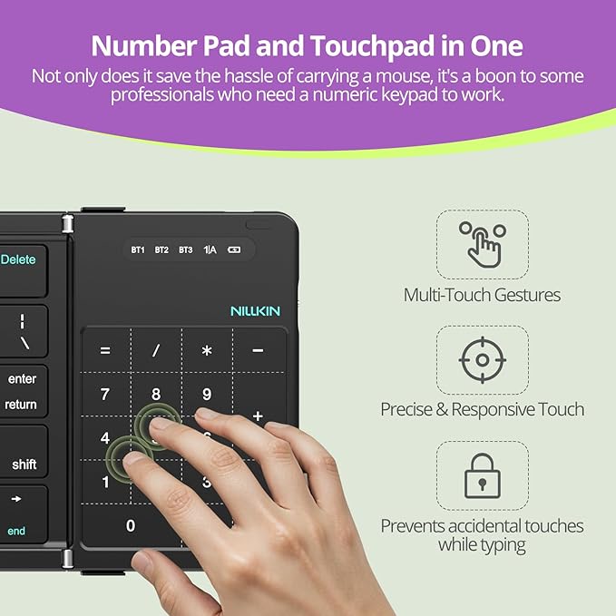 Nillkin Pocket Foldable Keyboard with Touchpad & Wireless Bluetooth, Portable Travel Keyboard for Home or Mobile Office Replaces Keypads and Mouse Combo, Compatible with iPad, Laptop, Tablet - Black