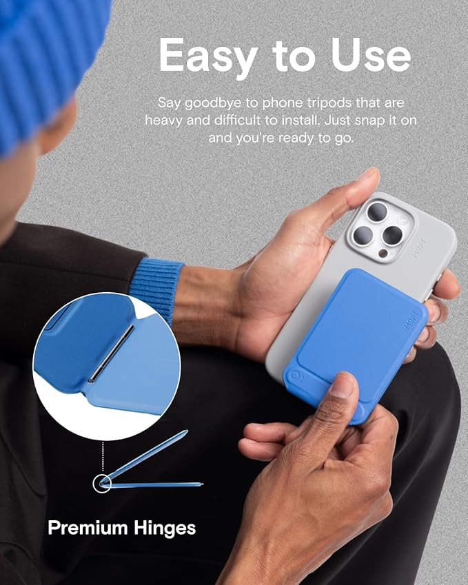 MOFT Phone Tripod Stand Selfie Stick for iPhone, Multi-Angles iPhone Stand, Lightweight & Portable Phone Holder, Strong Magnets, MOVAS Vegan Leather, Travel Essentials, Cement (Without Card Slot)