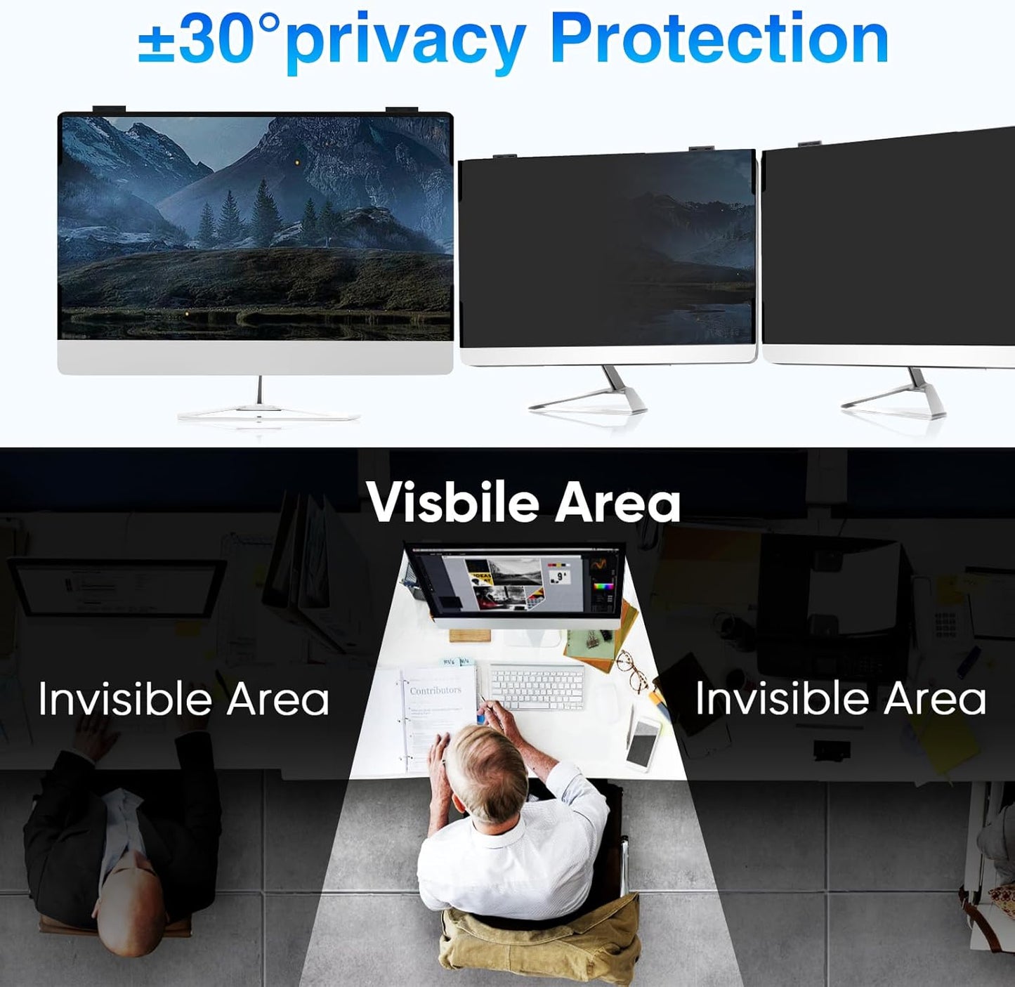 Magnetic Computer Privacy Screen 24 Inch, Removable Hanging Privacy Screen Shield for Frameless Monitor 16:9 Widescreen, Anti Blue Light Privacy Filter, Anti-Glare Protector