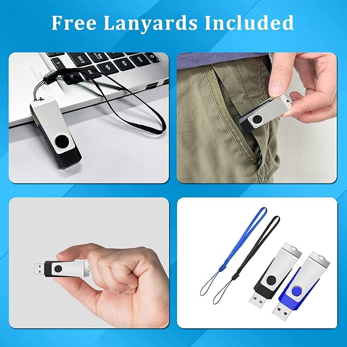 4GB Flash Drive 2 Pack, Wooolken USB 2.0 Thumb Drives Memory Stick with LED Light and Lanyards for Storage and Backup (Black Blue)