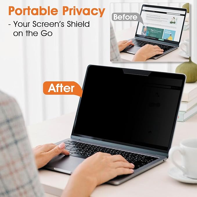 Magnetic Laptop Privacy Screen 14 Inch (Diagonal) 16:9 Display- Removable Anti-Glare Blue Light Filter, Computer Privacy Screen Shield Compatible with 14'' Hp Acer Asus Lenovo Dell Monitor