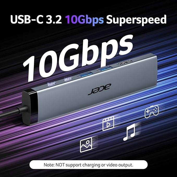 Acer 8 in 1 USB C Hub 10Gbps, USBC to HDMI Adapter 4K@60Hz, 2×USB-C 3.2, 2×USB A 3.0 Data Transfer, 100W PD Port Type C Multiport Splitter with SD/TF Card Reader, for Laptop, PC, Desktop, iPad Pro