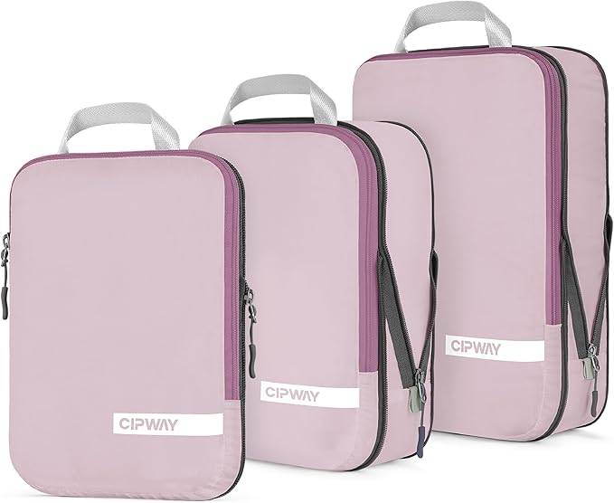 Cipway Compression Packing Cubes for Travel Ultralight Expandable Packing Organizers for Carry on Luggage (Mauve Pink 3 Set)