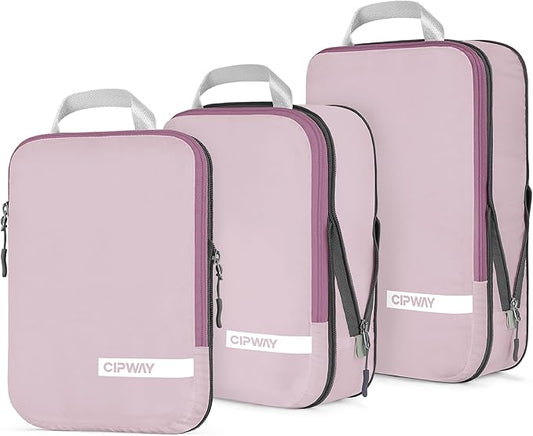 Cipway Compression Packing Cubes for Travel Ultralight Expandable Packing Organizers for Carry on Luggage (Mauve Pink 3 Set)