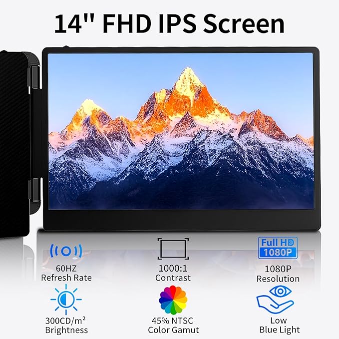 Laptop Screen Extender 14" FHD IPS Portable Travel Monitor for Laptop, Second Screen for 13"-17" Laptops, Plug & Play for Trip/Remote Work, Compatible with Windows/Mac/Android/Chrome