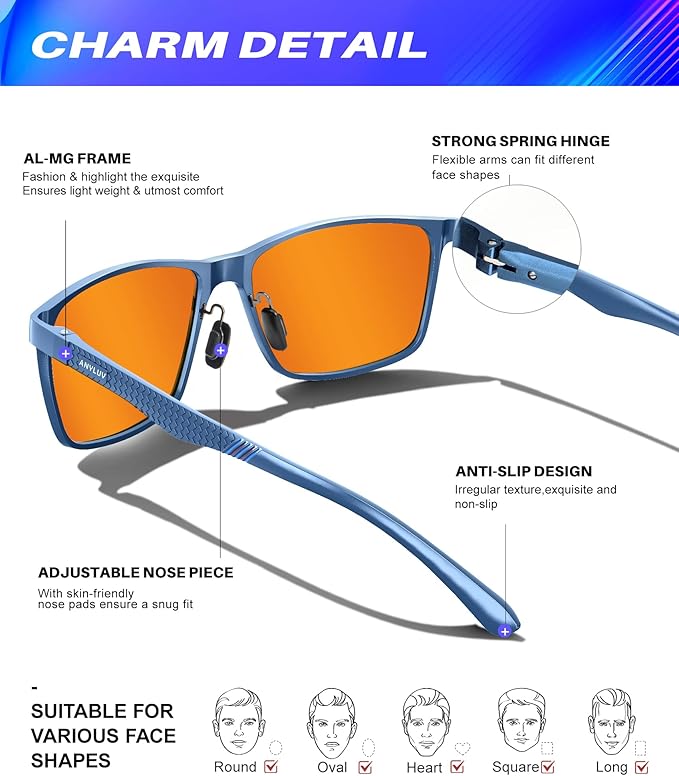 ANYLUV Blue Light Glasses Men, Relieve Eyestrain and Eye Protection, Al-Mg Metal Computer Blue Light Blocking Glasses