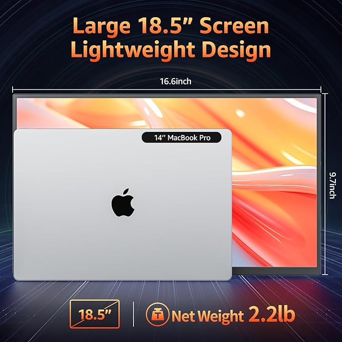 Portable Monitor 18.5 inch 1080P FHD 128% sRGB 100Hz, Travel Monitor for Laptop MacBook Surface PC Xbox PS5, HDMI Dual USB-C VESA Compatible Built-in Speaker, with Kickstand