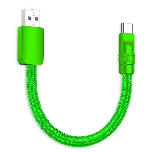chubbycable Cute Chubby 120W Short USB C Cable Power Bank Fast Charging Cable Nylon Braided Charger Cord Compatible with iPhone 17-15 Series iPad, Green+Green, USB-A to Type-C, 0.32FT