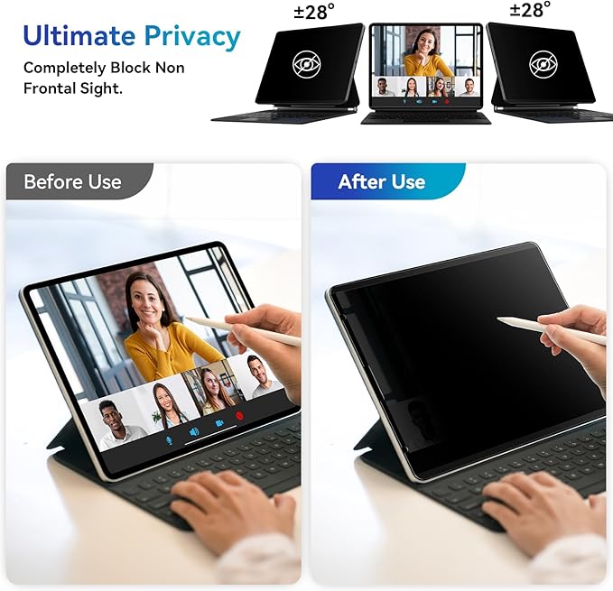 Magnetic Privacy Screen Protector Compatible with iPad Air 5th 4th 10.9" & iPad Pro 11(2018-2022), Removable Anti Glare Blue Light Bubble-Free Black Security Protector Private Filter