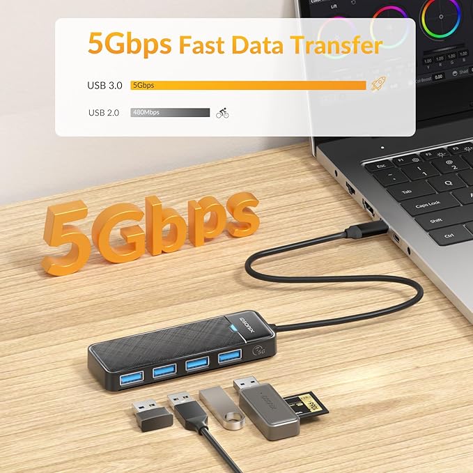 iDsonix USB 3.0 Hub USB C Splitter 5Gbps Data Transfer Ultra-Slim Extender for Desktop, Laptop, Xbox, Flash Drive, HDD, Console, Printer, PC, Keyboards, Mouse [Charging Not Supported] (0.5ft Cable)