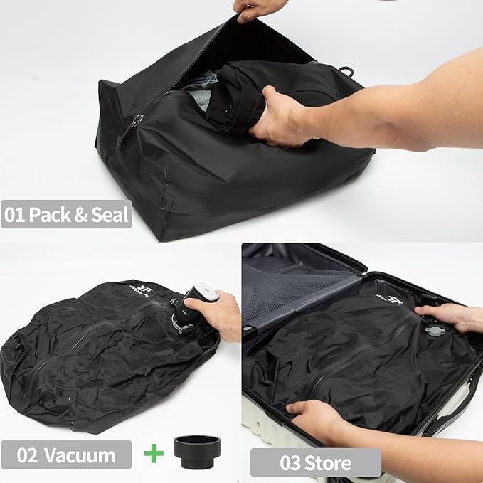 Vacuum Bags for Travel Luggage with Pump, Reusable Space Saver Waterproof Compression Bags for Suitcase,Travel Backpack, Vacuum Seal Packing cube for Storage Organizer Cloth Packing(2PCS + 1PUMP-17L)