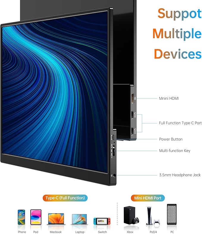 VILVA OLED Portable Monitor for Laptop - 13.3 1080P FHD Display USB-C HDMI Laptop Monitor with Cover and Speakers External/PC/Mac/Phone/Xbox Switch/PS4