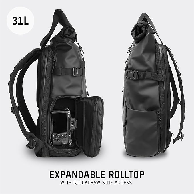 WANDRD PRVKE 31L, V3 Backpack: Weather-Resistant Travel & Camera Backpack with Laptop Sleeve, Quick Side Access, Clamshell Opening – Ideal Photography & Travel Bag (Black)