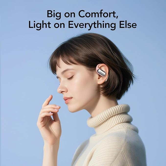 MFish Open-Ear Headphones, Open-Ear-Earbuds Wireless Bluetooth, Waterproof Bone Conduction Over-The-Ear Headphones, Impactful Sound with Adaptive Bass Boost, Comfortable Fit Running Headphones, Pink